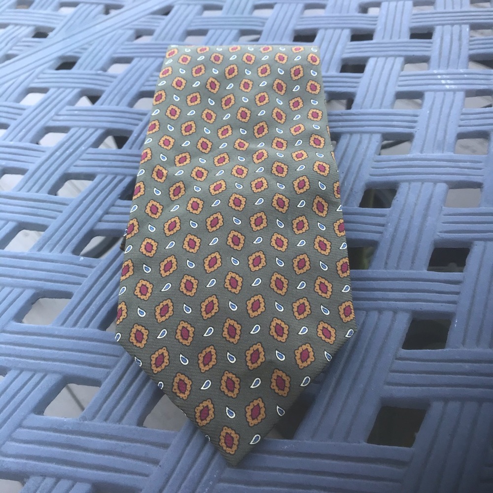 Lands End - Mens tie green:gold/burgundy paisley